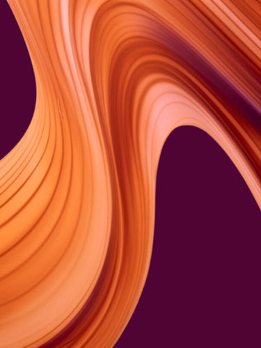 Design de lignes oranges très courbées et féminines sur fond mauve foncé.