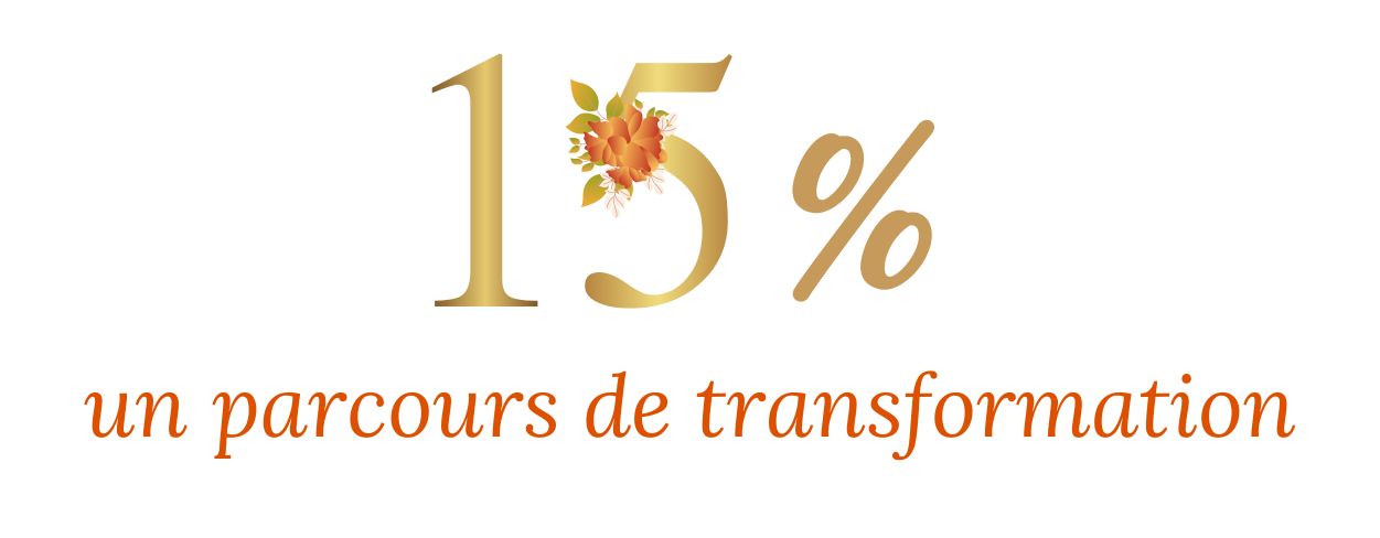 Visuel où il est écrit en doré: 15% un parcours de transformation